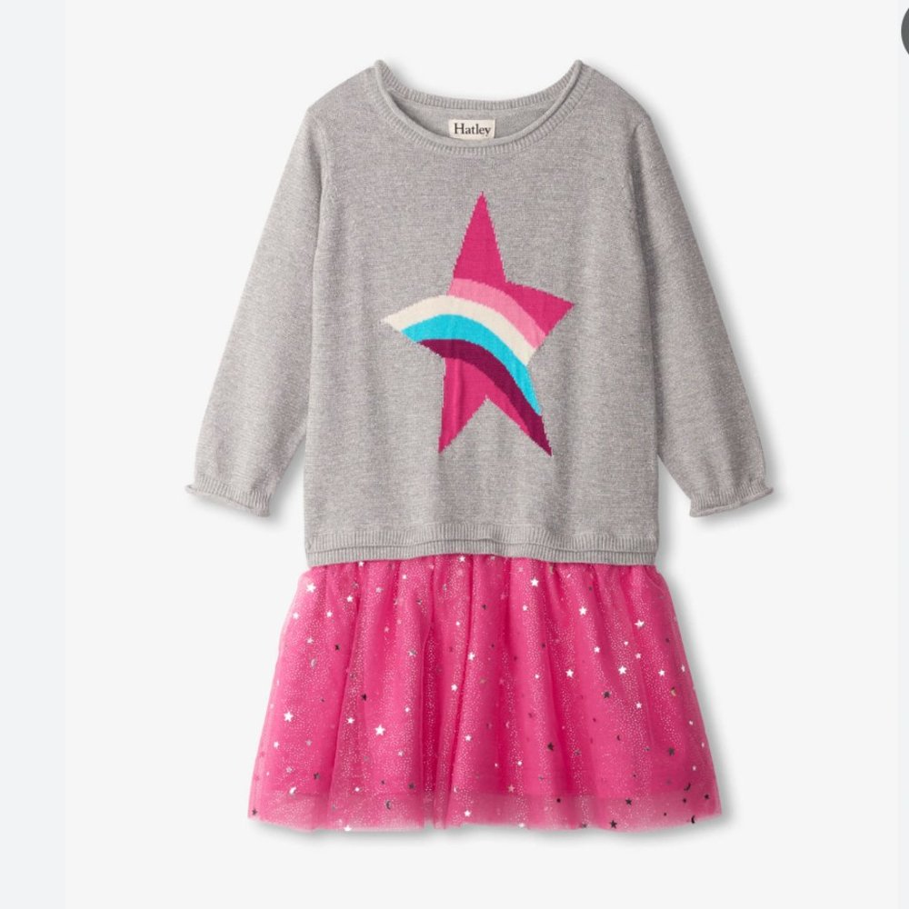 Rainbow Star Drop Waist Tulle Dress - Girls 4